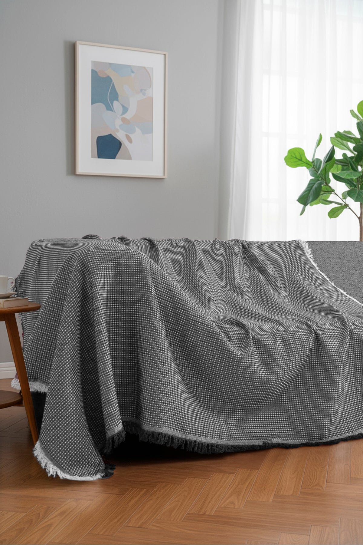 Pamuklu Dokulu Koltuk Şalı 170x220 cm – Saçaklı TV Battaniyesi & Dekoratif Koltuk Örtüsü - Çok Renk