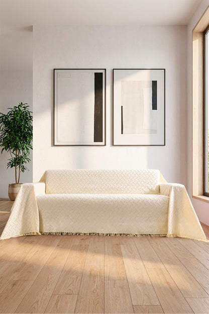 Pamuklu Koltuk Örtüsü Saçaklı - Çok Amaçlı Örtü - Koltuk Şalı - Kolları Kapatan - Battal Boy - 180x350