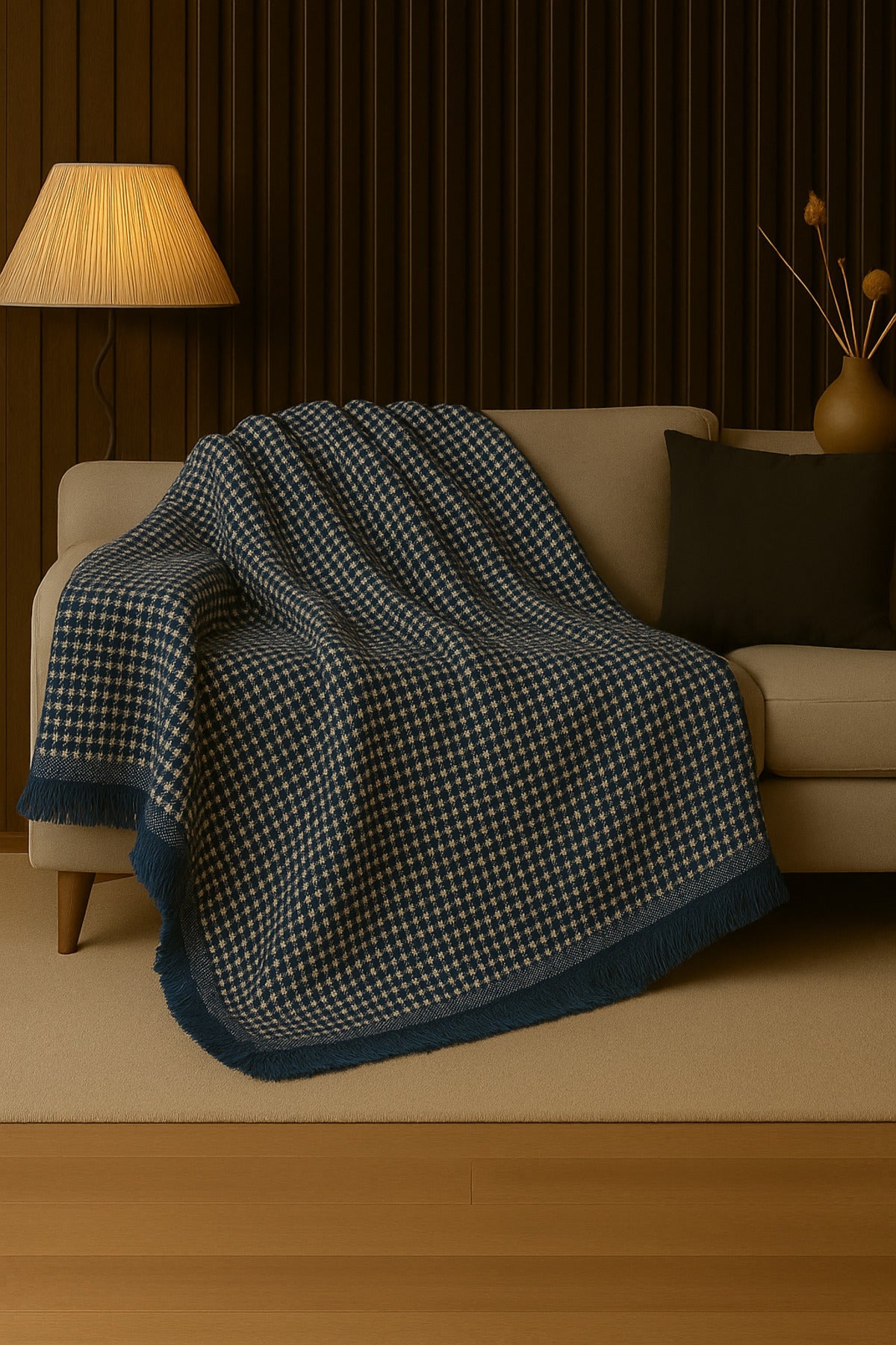 Pamuklu Dokulu Koltuk Şalı 170x220 cm – Saçaklı TV Battaniyesi & Dekoratif Koltuk Örtüsü - Çok Renk