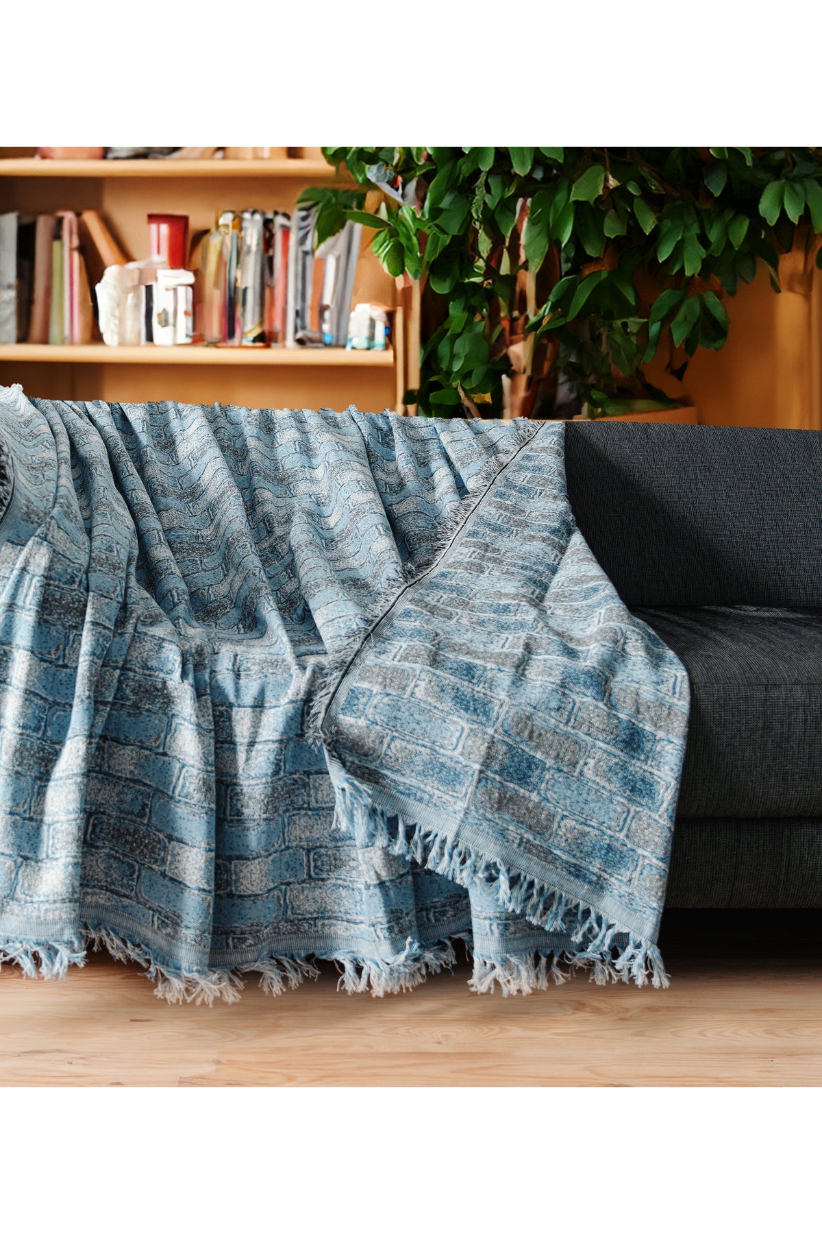 %100 Pamuklu Lüks Kaymaz Koltuk Örtüsü - Koltuk Şalı - Çok Amaçlı Örtü - Tuğla