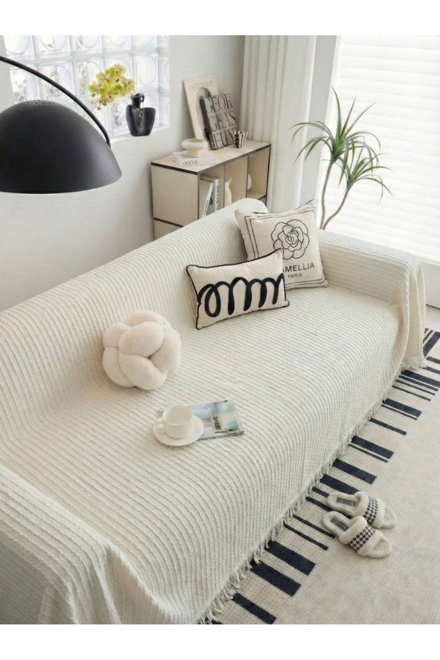 Çizgi Serisi · Koltuk Örtüsü 170x350 cm – Saçaklı Pamuklu