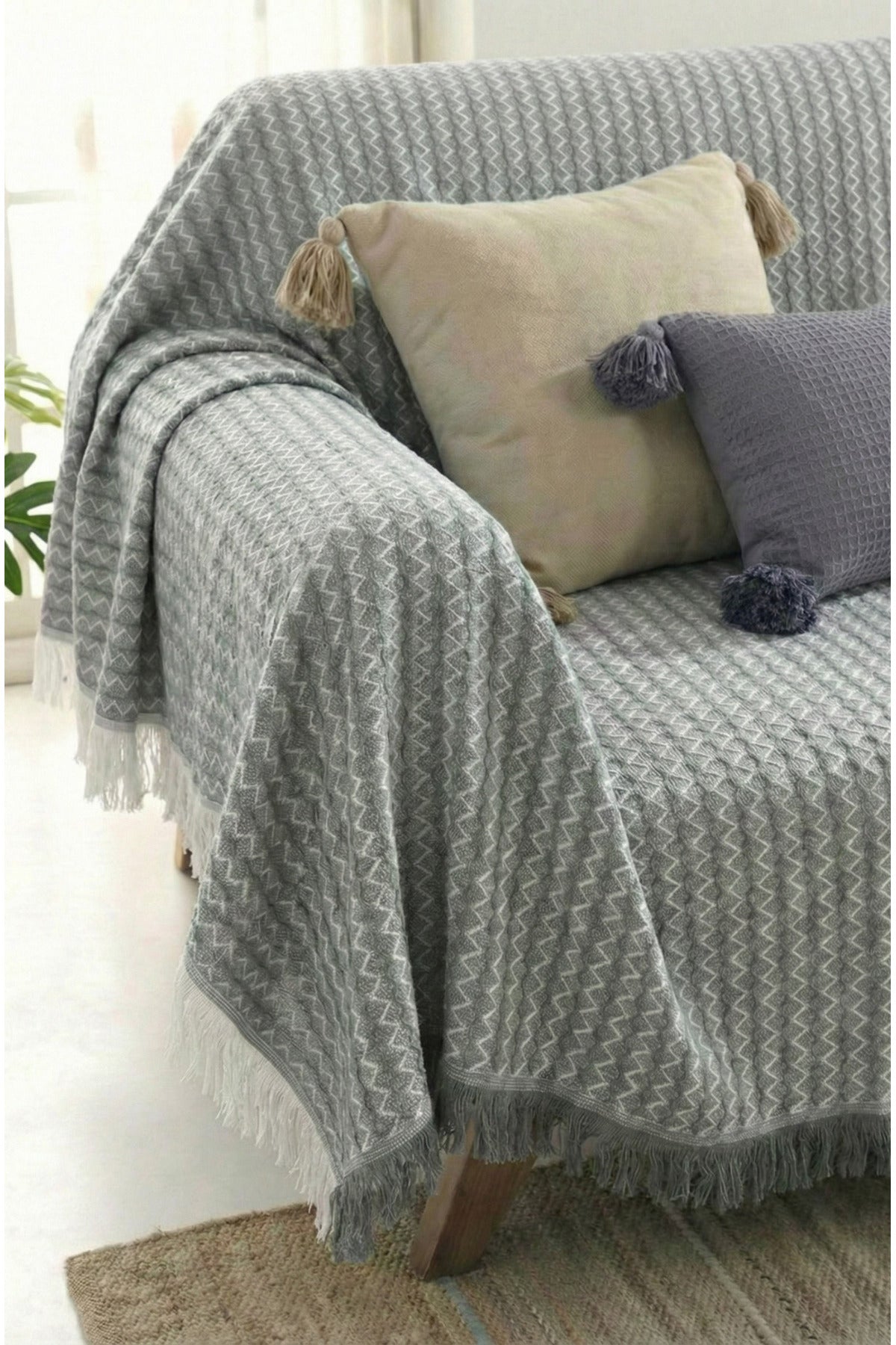 Pamuklu Saçaklı Koltuk Örtüsü Çok Amaçlı Örtü - Koltuk Şalı - Çekyat Örtüsü 170x220 cm