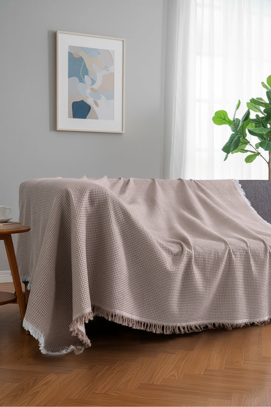 Pamuklu Dokulu Koltuk Şalı 170x220 cm – Saçaklı TV Battaniyesi & Dekoratif Koltuk Örtüsü - Çok Renk