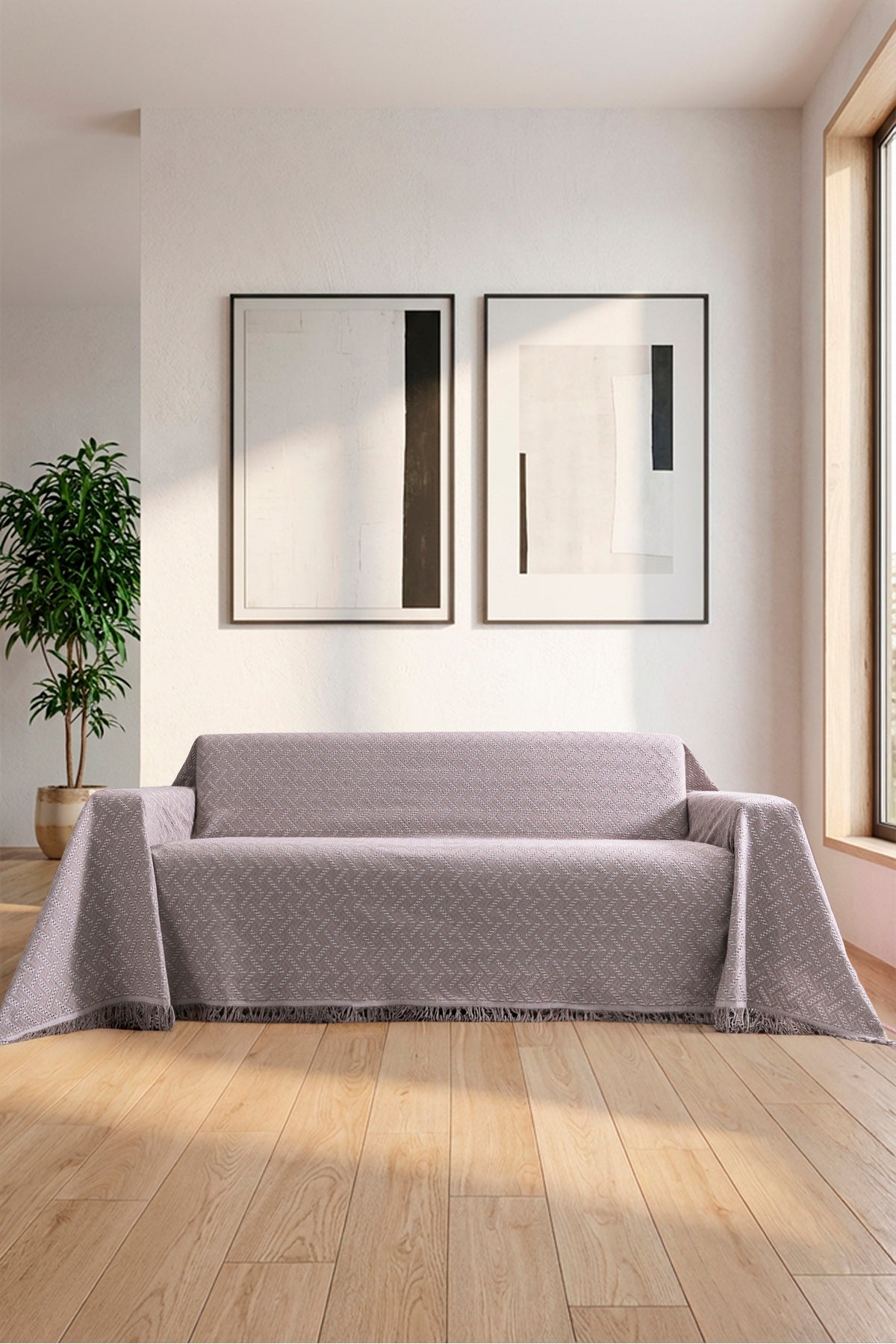 Pamuklu Koltuk Örtüsü Saçaklı - Çok Amaçlı Örtü - Koltuk Şalı - Kolları Kapatan - Battal Boy - 180x300