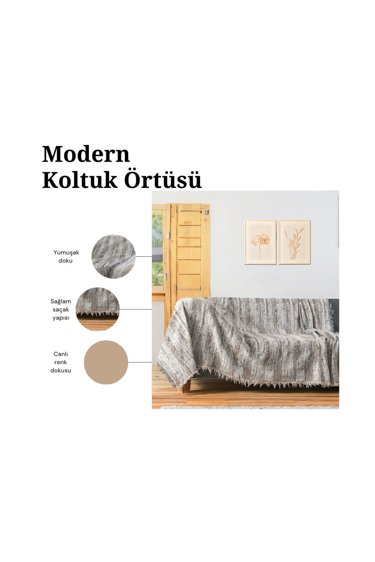 %100 Pamuklu Lüks Kaymaz Koltuk Örtüsü - Koltuk Şalı - Çok Amaçlı Örtü - Bej/Mavi/Gri