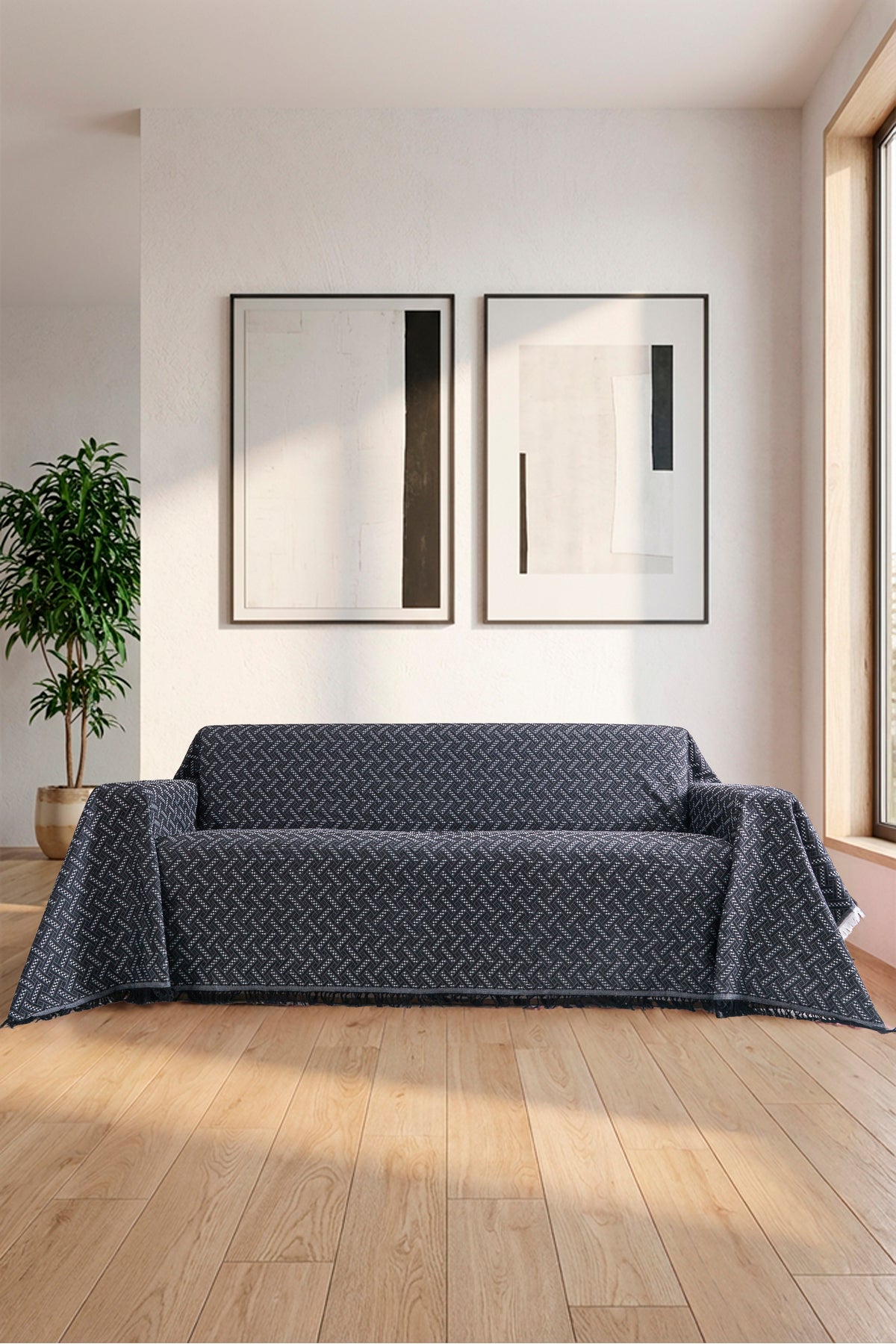 Pamuklu Koltuk Örtüsü Saçaklı - Çok Amaçlı Örtü - Koltuk Şalı - Kolları Kapatan - Battal Boy - 180x300