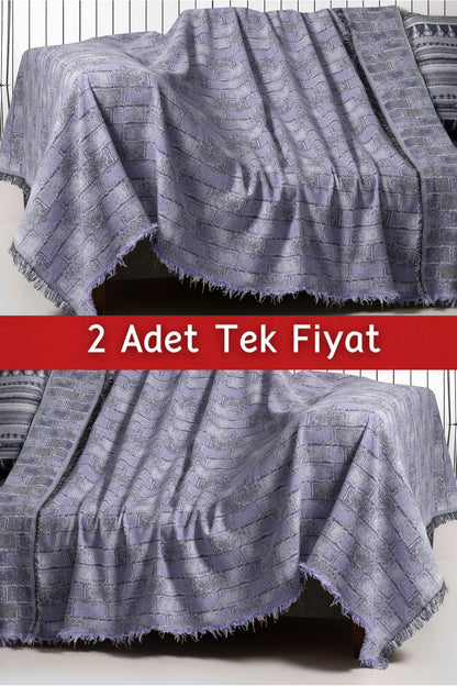 İkili Set Dokuma Koltuk Örtüsü Seti 170x220cm - Tuğla