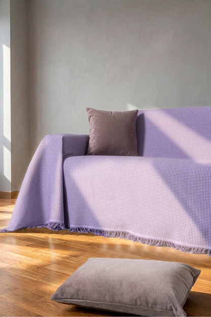Pamuklu Dokulu Saçaklı Koltuk Şalı 170x350 cm – Battal Boy Koltuk Örtüsü