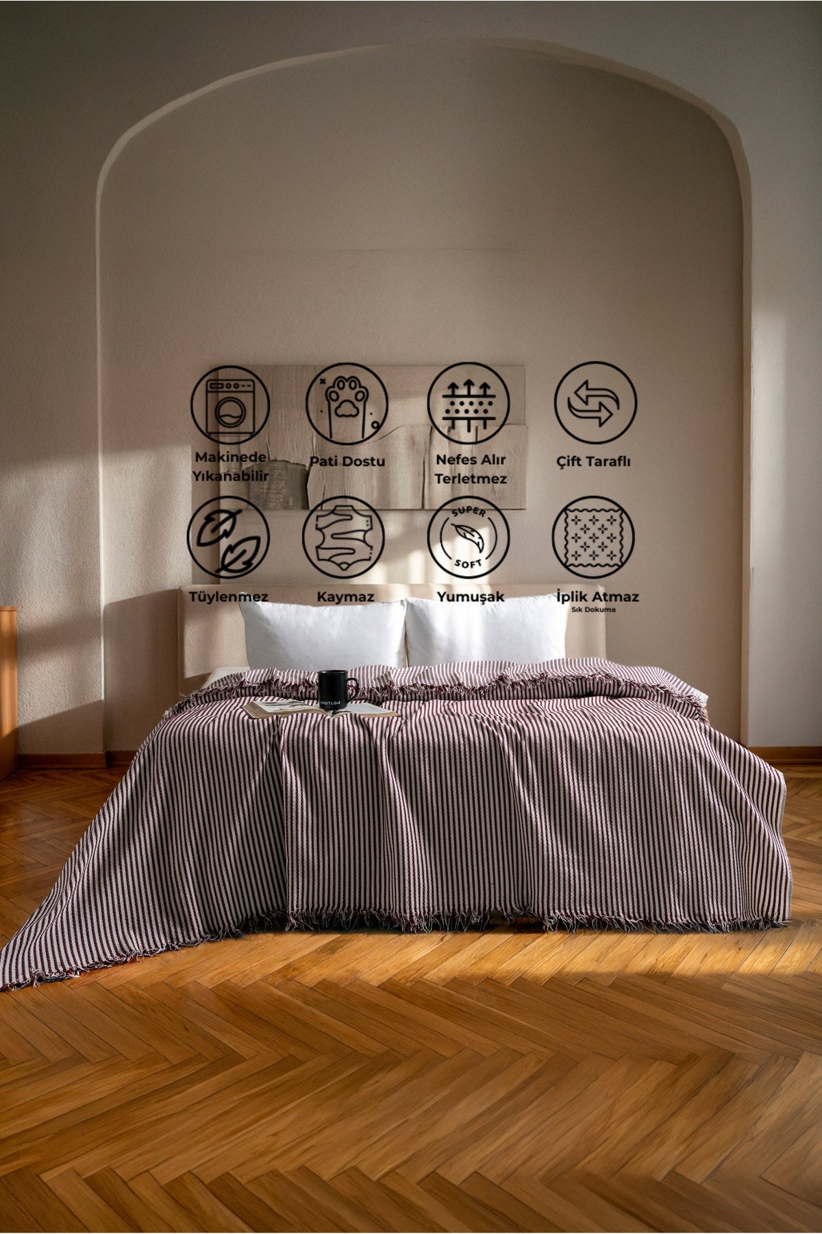Çift Kişilik Yatak Örtüsü - Pike - Çok Amaçlı Örtü - 220 X 240 Cm - Pamuklu Dokuma - Premium Quality