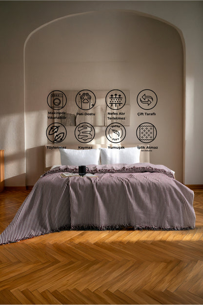 Çift Kişilik Yatak Örtüsü - Pike - Çok Amaçlı Örtü - 220 X 240 Cm - Pamuklu Dokuma - Premium Quality