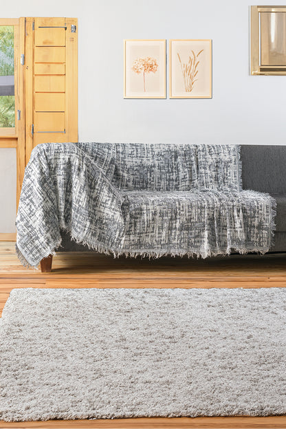 Ikili Set Dokuma Koltuk Örtüsü Seti 170x220cm - Gölge Gri