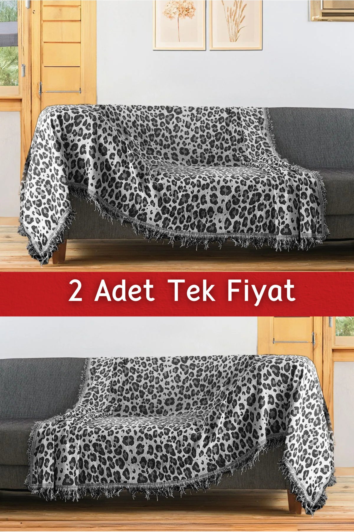 Ikili Set Dokuma Koltuk Örtüsü Seti 170x220cm - Siyah