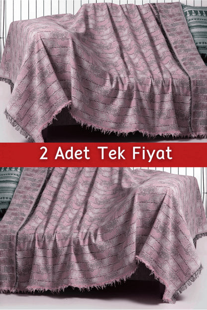 İkili Set Dokuma Koltuk Örtüsü Seti 170x220cm - Tuğla