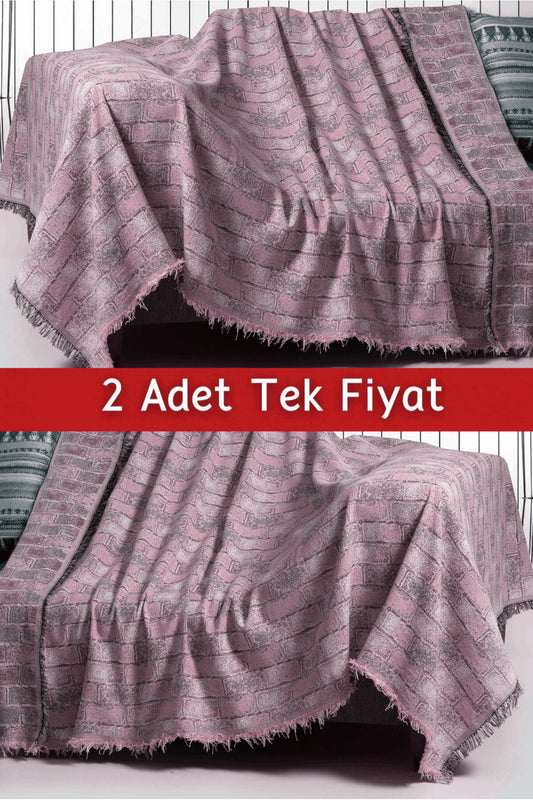İkili Set Dokuma Koltuk Örtüsü Seti 170x220cm - Tuğla