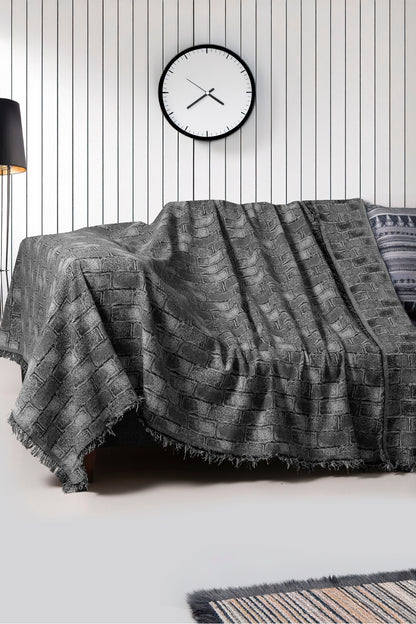 İkili Set Dokuma Koltuk Örtüsü Seti 170x220cm - Tuğla