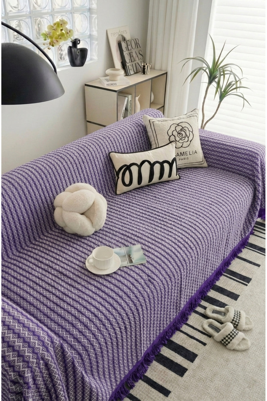 Çizgi Serisi · Koltuk Örtüsü 170x350 cm – Saçaklı Pamuklu
