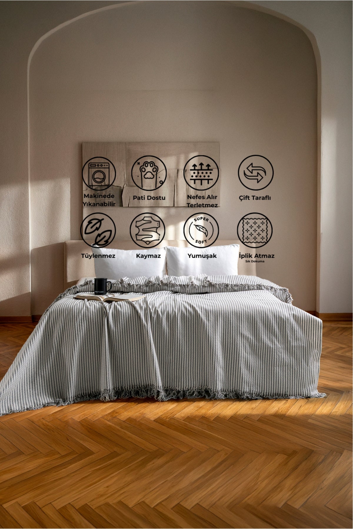 Çift Kişilik Yatak Örtüsü - Pike - Çok Amaçlı Örtü - 220 X 240 Cm - Pamuklu Dokuma - Premium Quality