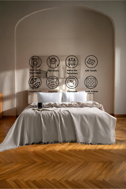 Çift Kişilik Yatak Örtüsü - Pike - Çok Amaçlı Örtü - 220 X 240 Cm - Pamuklu Dokuma - Premium Quality