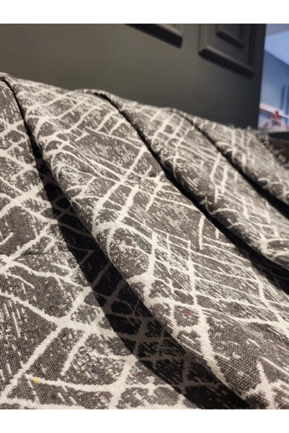 Ikili Set Dokuma Koltuk Örtüsü Seti 170x220cm - Çapraz Gri