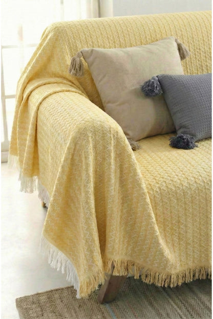 Pamuklu Saçaklı Koltuk Örtüsü Çok Amaçlı Örtü - Koltuk Şalı - Çekyat Örtüsü 170x220 cm