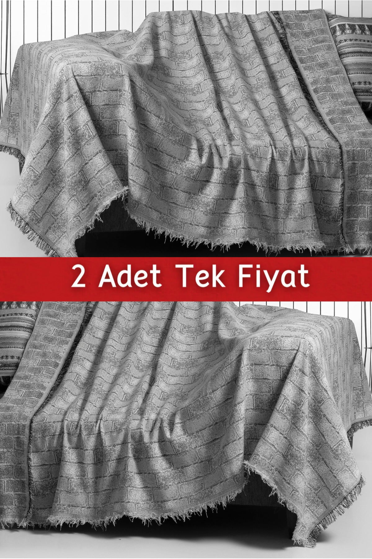 İkili Set Dokuma Koltuk Örtüsü Seti 170x220cm - Tuğla