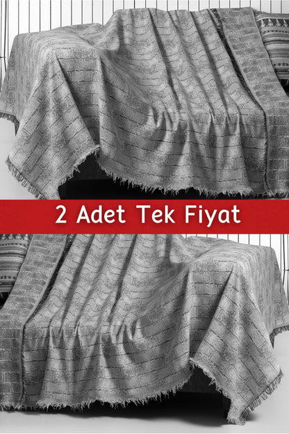 İkili Set Dokuma Koltuk Örtüsü Seti 170x220cm - Tuğla