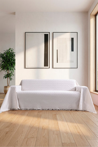 Pamuklu Koltuk Örtüsü Saçaklı - Çok Amaçlı Örtü - Koltuk Şalı - Kolları Kapatan - Battal Boy - 180x350