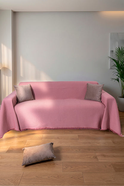 Pamuklu Dokulu Saçaklı Koltuk Şalı 170x350 cm – Battal Boy Koltuk Örtüsü