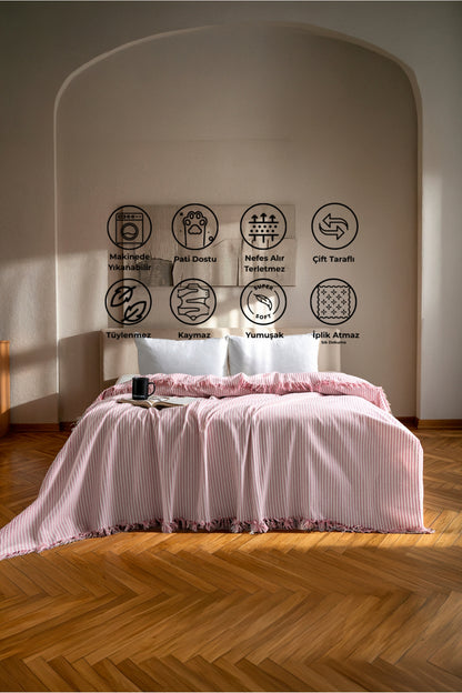 Çift Kişilik Yatak Örtüsü - Pike - Çok Amaçlı Örtü - 220 X 240 Cm - Pamuklu Dokuma - Premium Quality