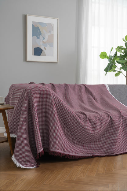 Pamuklu Dokulu Koltuk Şalı 170x220 cm – Saçaklı TV Battaniyesi & Dekoratif Koltuk Örtüsü - Ekru