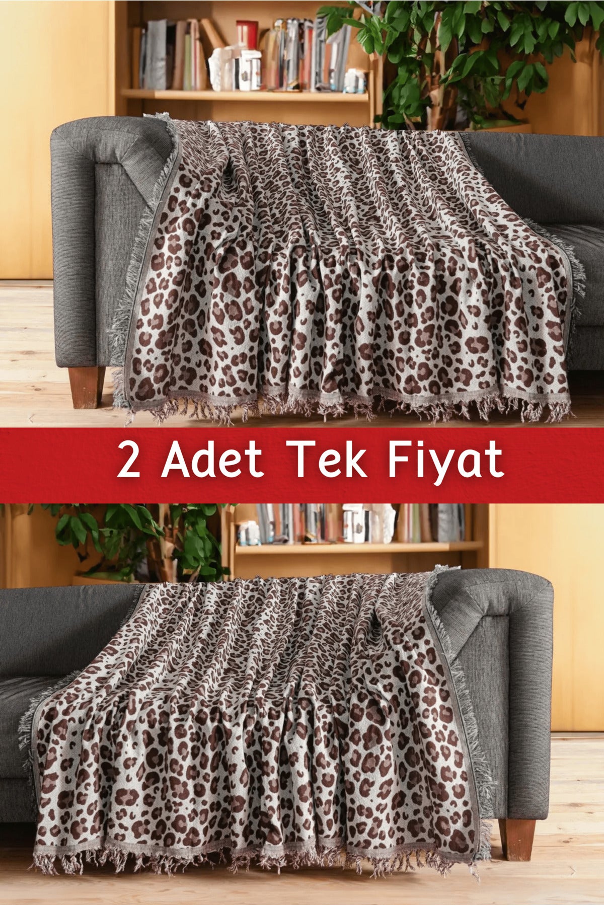 Ikili Set Dokuma Koltuk Örtüsü Seti 170x220cm - Kızıl