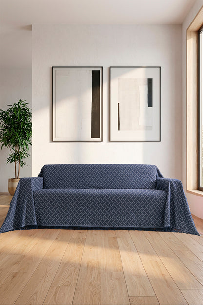 Pamuklu Koltuk Örtüsü Saçaklı - Çok Amaçlı Örtü - Koltuk Şalı - Kolları Kapatan - Battal Boy - 180x350
