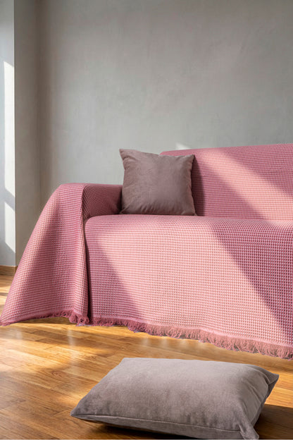 Pamuklu Dokulu Saçaklı Koltuk Şalı 170x350 cm – Battal Boy Koltuk Örtüsü
