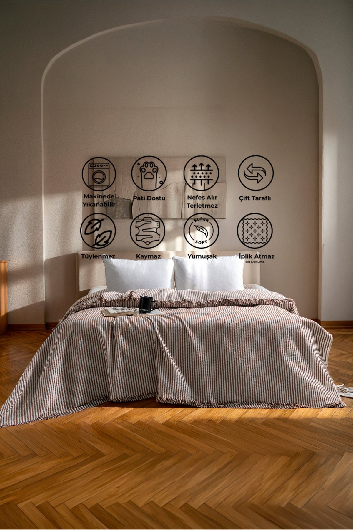 Çift Kişilik Yatak Örtüsü - Pike - Çok Amaçlı Örtü - 220 X 240 Cm - Pamuklu Dokuma - Premium Quality