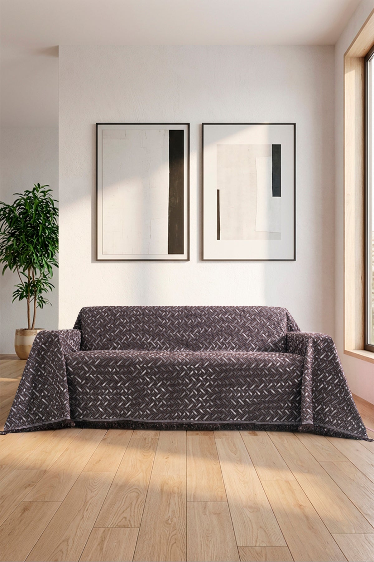 Pamuklu Koltuk Örtüsü Saçaklı - Çok Amaçlı Örtü - Koltuk Şalı - Kolları Kapatan - Battal Boy - 180x300