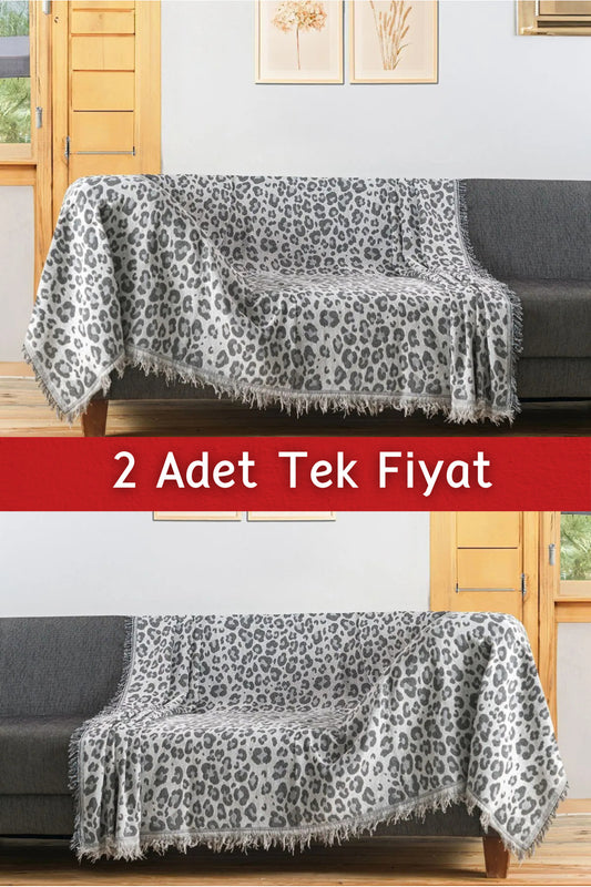 Ikili Set Dokuma Koltuk Örtüsü Seti 170x220cm - Gri