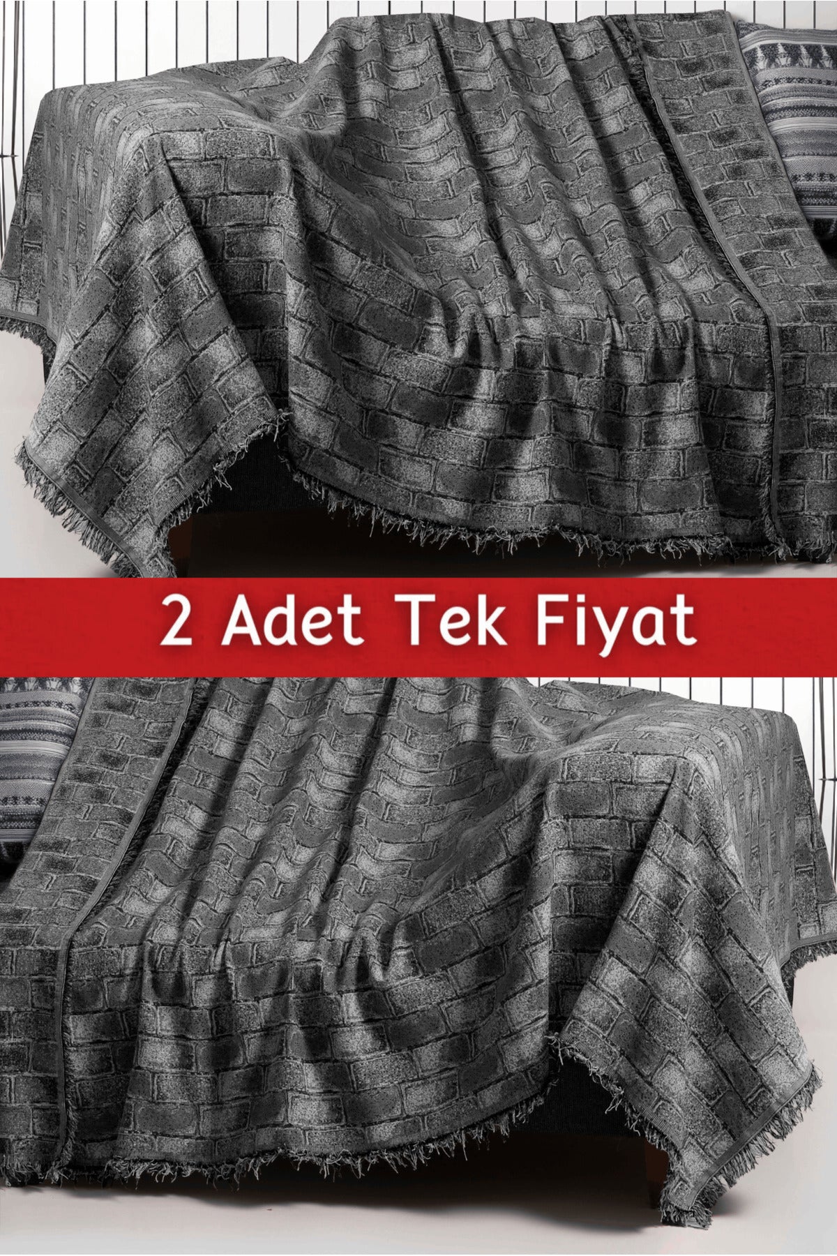 İkili Set Dokuma Koltuk Örtüsü Seti 170x220cm - Tuğla