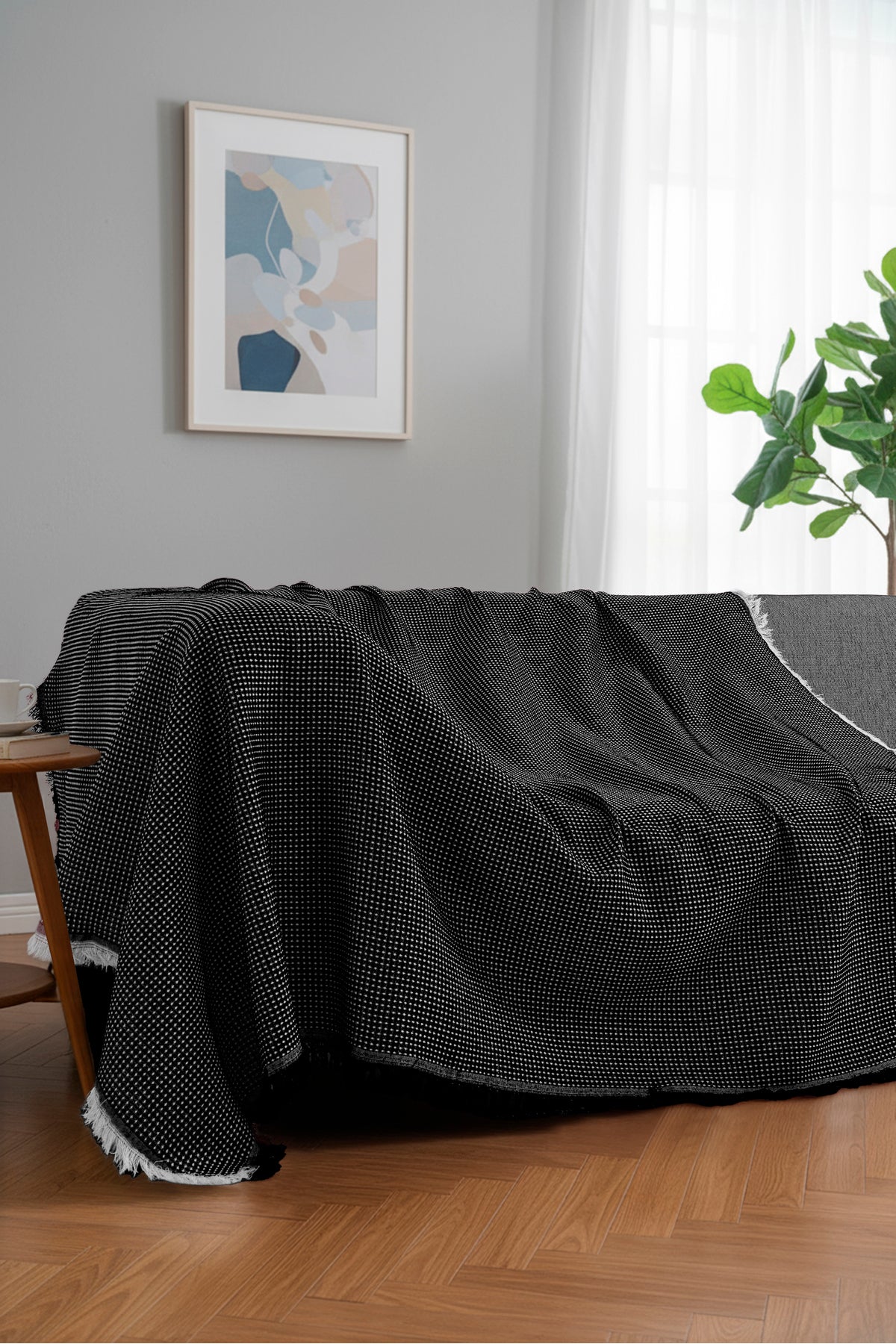 Pamuklu Dokulu Koltuk Şalı 170x220 cm – Saçaklı TV Battaniyesi & Dekoratif Koltuk Örtüsü - Çok Renk
