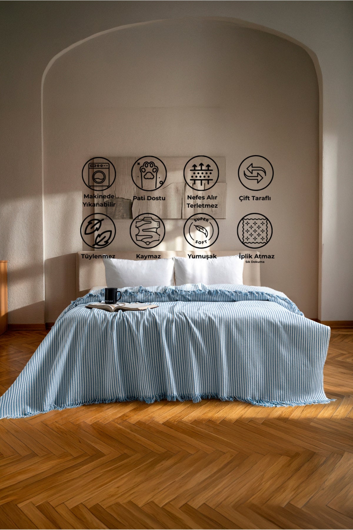 Çift Kişilik Yatak Örtüsü - Pike - Çok Amaçlı Örtü - 220 X 240 Cm - Pamuklu Dokuma - Premium Quality