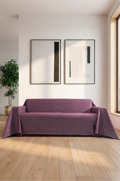 Pamuklu Koltuk Örtüsü Saçaklı - Çok Amaçlı Örtü - Koltuk Şalı - Kolları Kapatan - Battal Boy - 180x300