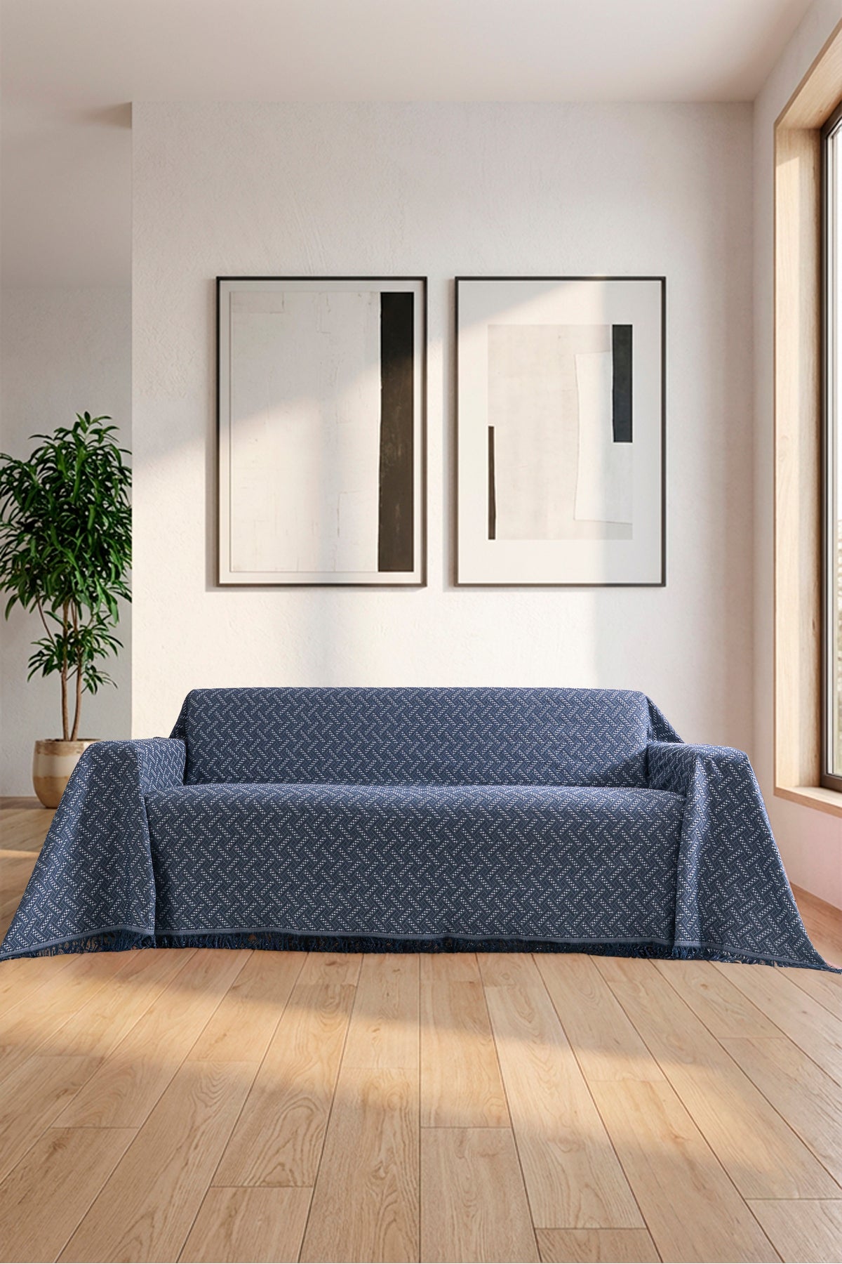 Pamuklu Koltuk Örtüsü Saçaklı - Çok Amaçlı Örtü - Koltuk Şalı - Kolları Kapatan - Battal Boy - 180x350