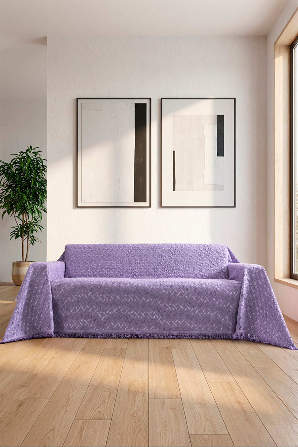 Pamuklu Koltuk Örtüsü Saçaklı - Çok Amaçlı Örtü - Koltuk Şalı - Kolları Kapatan - Battal Boy - 180x300