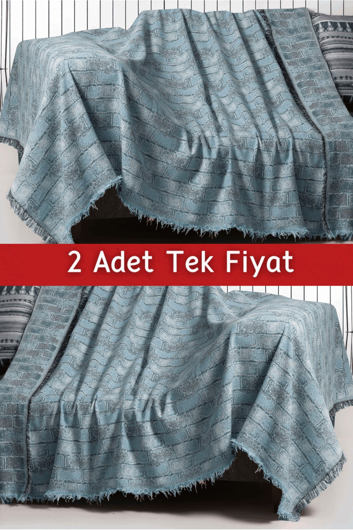 İkili Set Dokuma Koltuk Örtüsü Seti 170x220cm - Tuğla