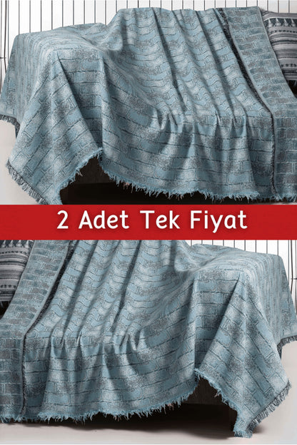 İkili Set Dokuma Koltuk Örtüsü Seti 170x220cm - Tuğla