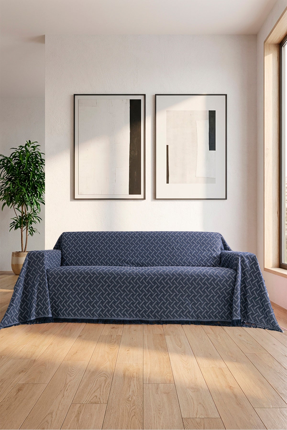 Pamuklu Koltuk Örtüsü Saçaklı - Çok Amaçlı Örtü - Koltuk Şalı - Kolları Kapatan - Battal Boy - 180x300