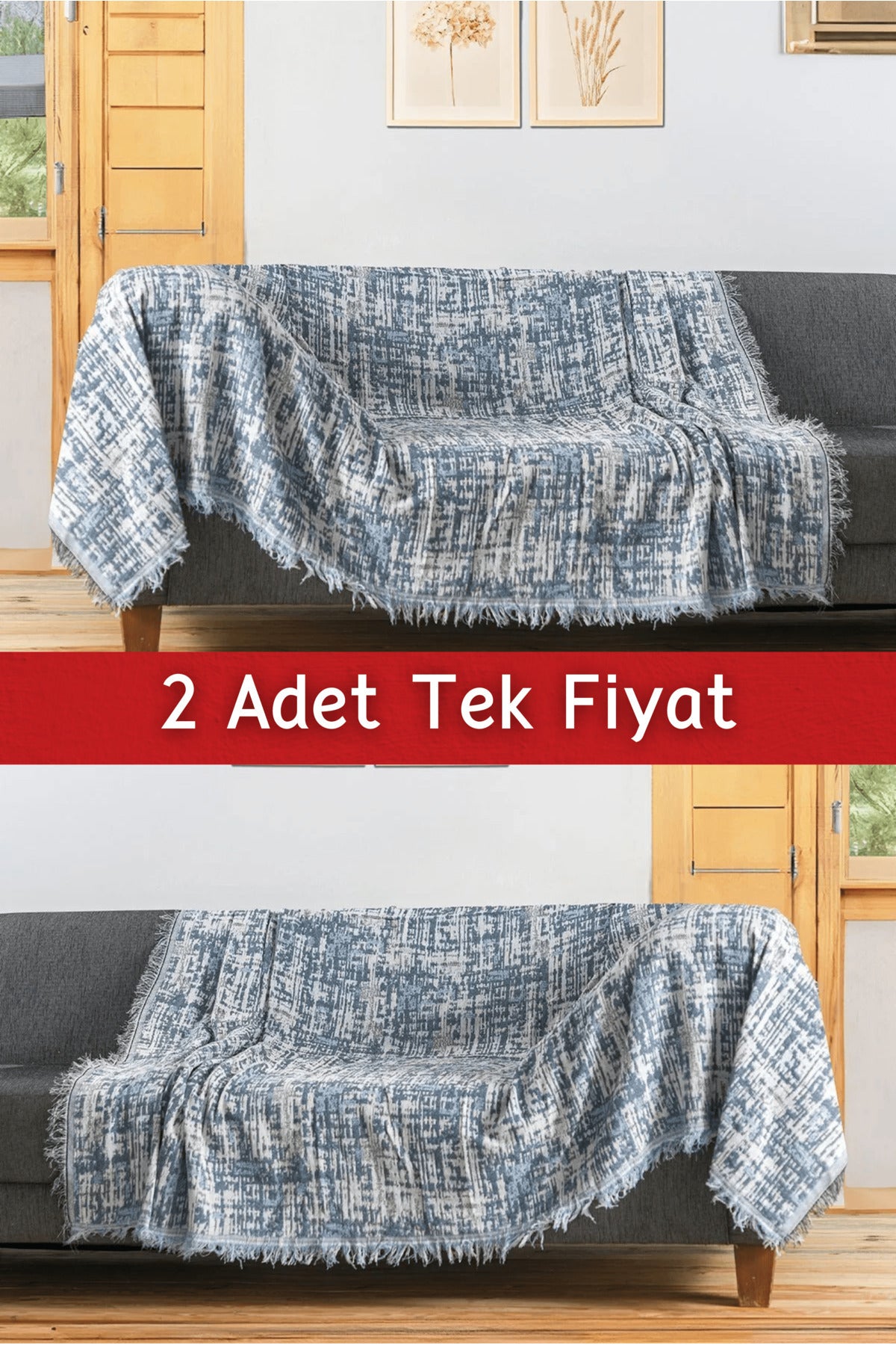 Ikili Set Dokuma Koltuk Örtüsü Seti 170x220cm - Bebe Mavisi