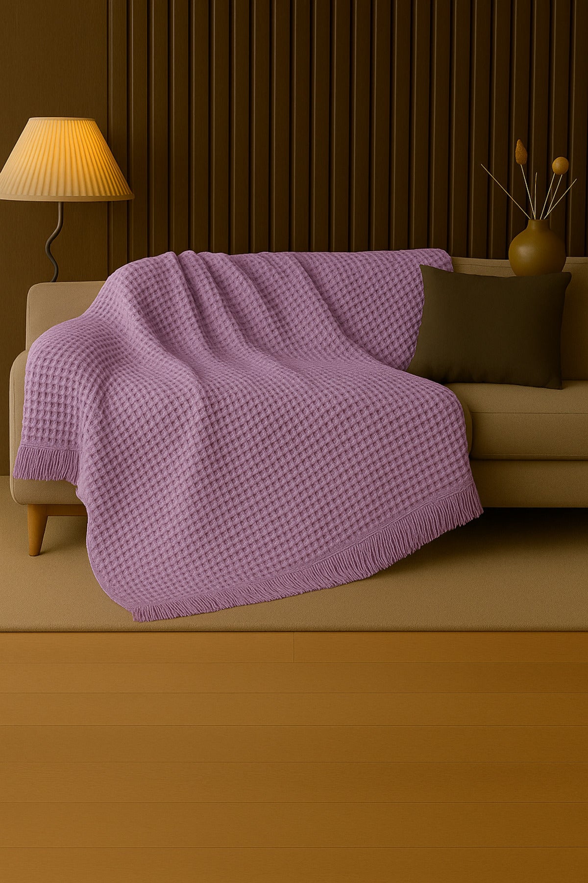Pamuklu Dokulu Koltuk Şalı 170x220 cm – Saçaklı TV Battaniyesi & Dekoratif Koltuk Örtüsü - Çok Renk
