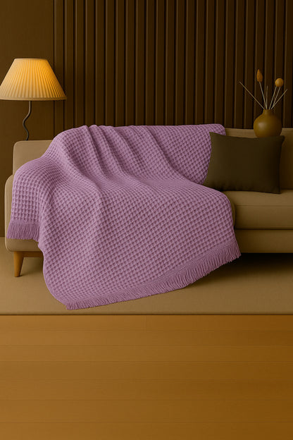 Pamuklu Dokulu Koltuk Şalı 170x220 cm – Saçaklı TV Battaniyesi & Dekoratif Koltuk Örtüsü - Çok Renk