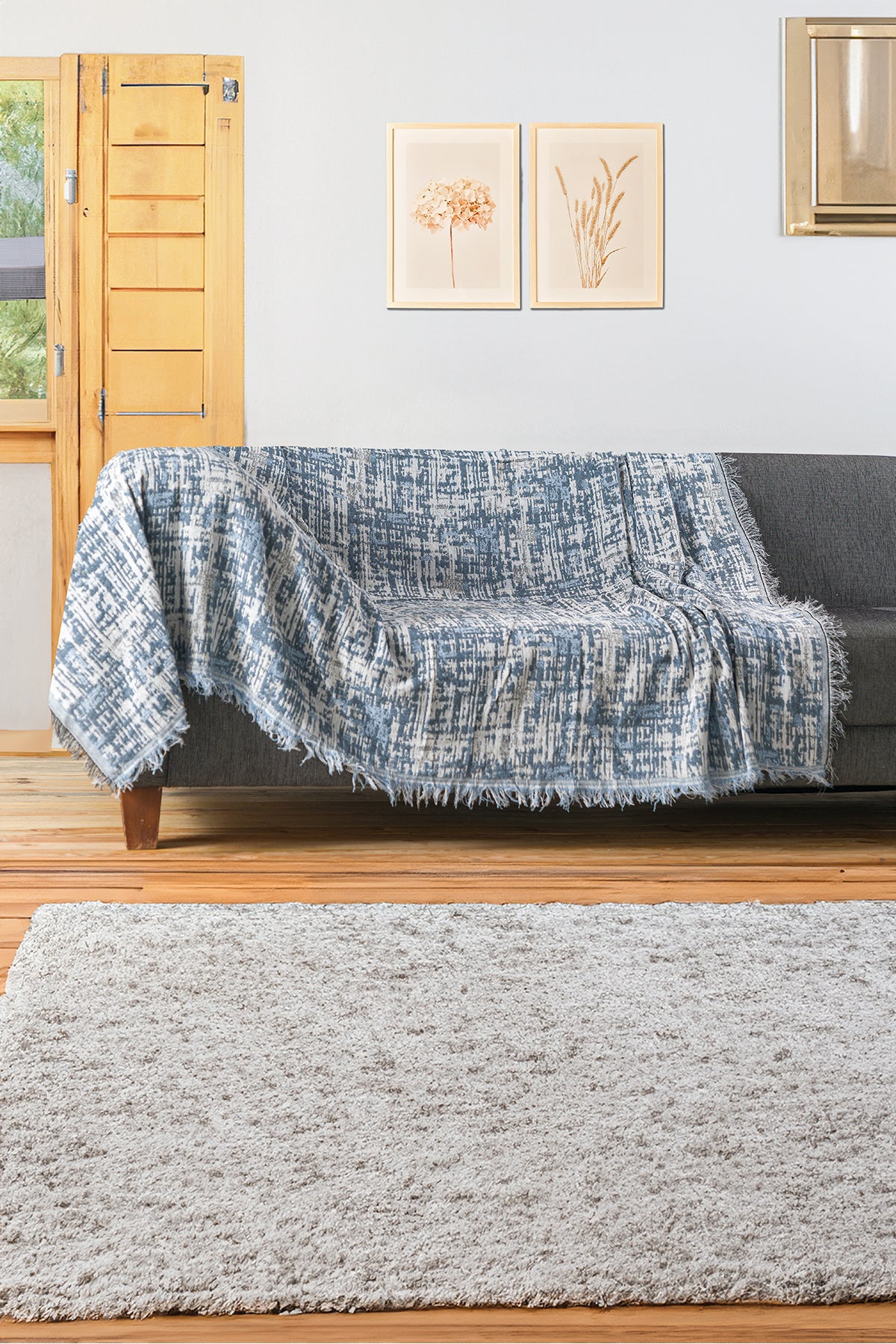 Ikili Set Dokuma Koltuk Örtüsü Seti 170x220cm - Bebe Mavisi